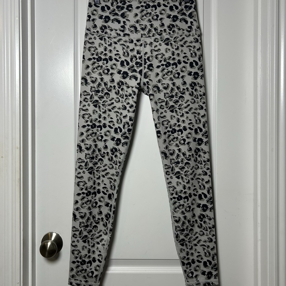 Varley Gray Cheetah Print Century High Rise Performance Activewear Leggings